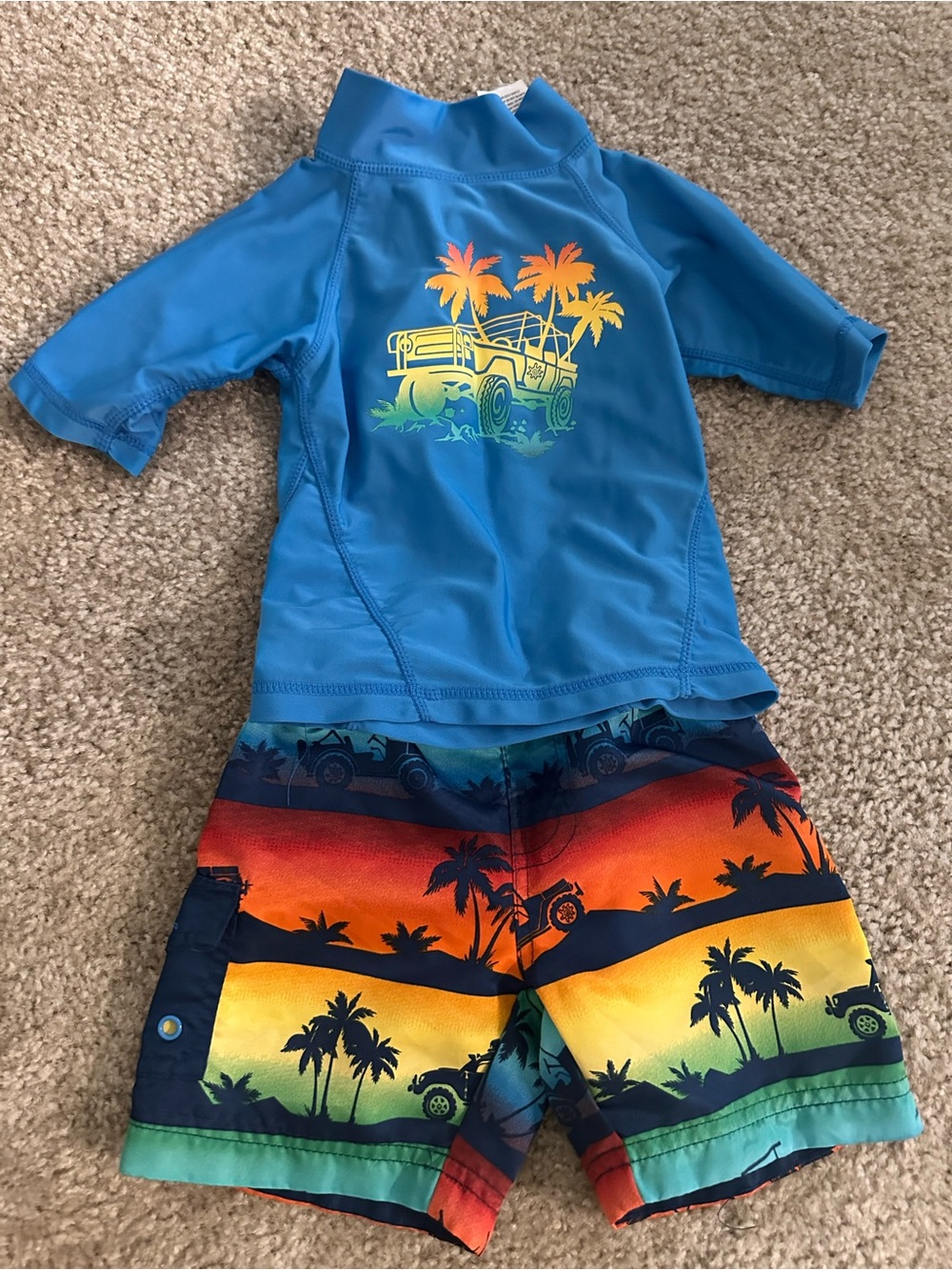 UV Skinz Boys Rash Guard Hawaiian Sunset Swim Set Size 2T
